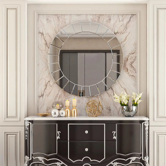 Grand miroir mural rond design moderne argent