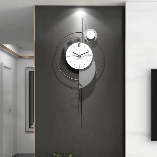 Horloge murale ronde 3d moderne dorée avec pendule géométrique silencieux 80 cm