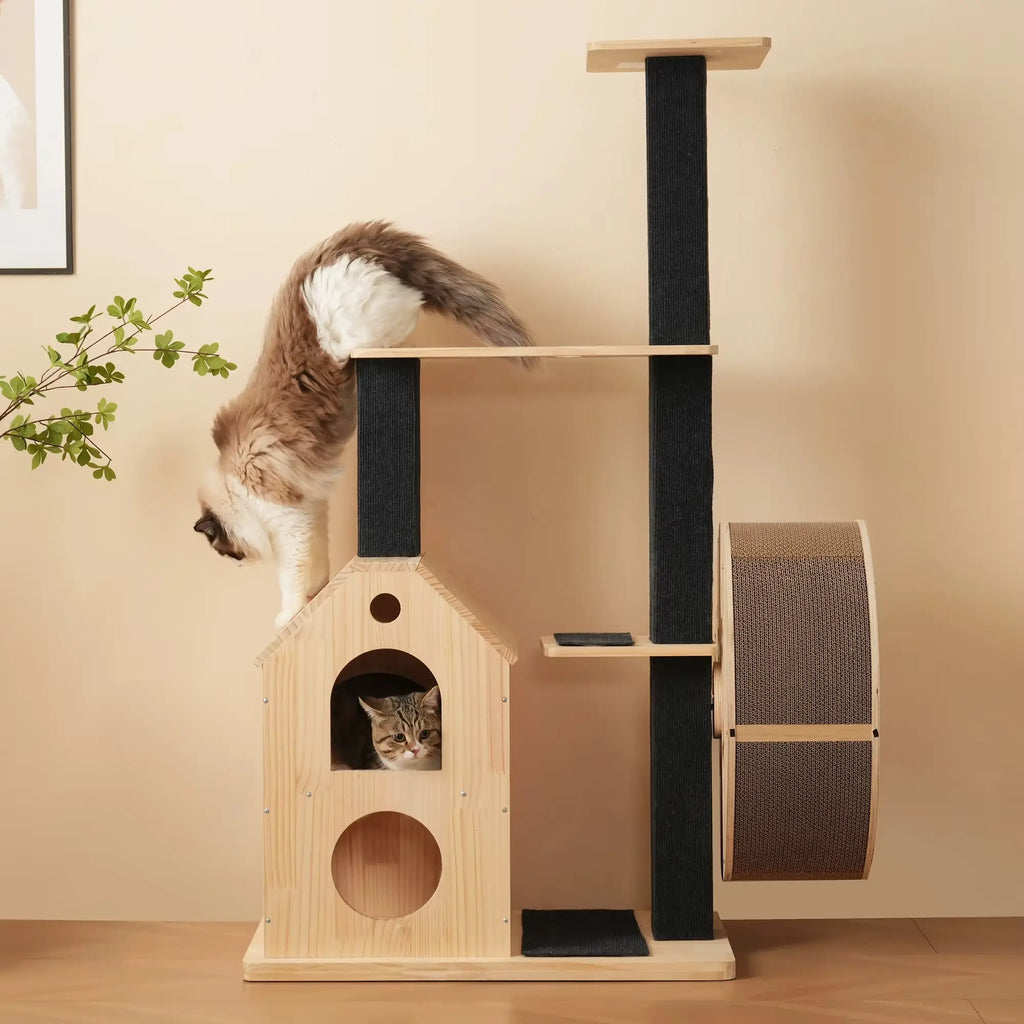 Arbre à chat en bois massif FelineActive Pro – Le centre fitness premium pour chats énergiques 152 cm