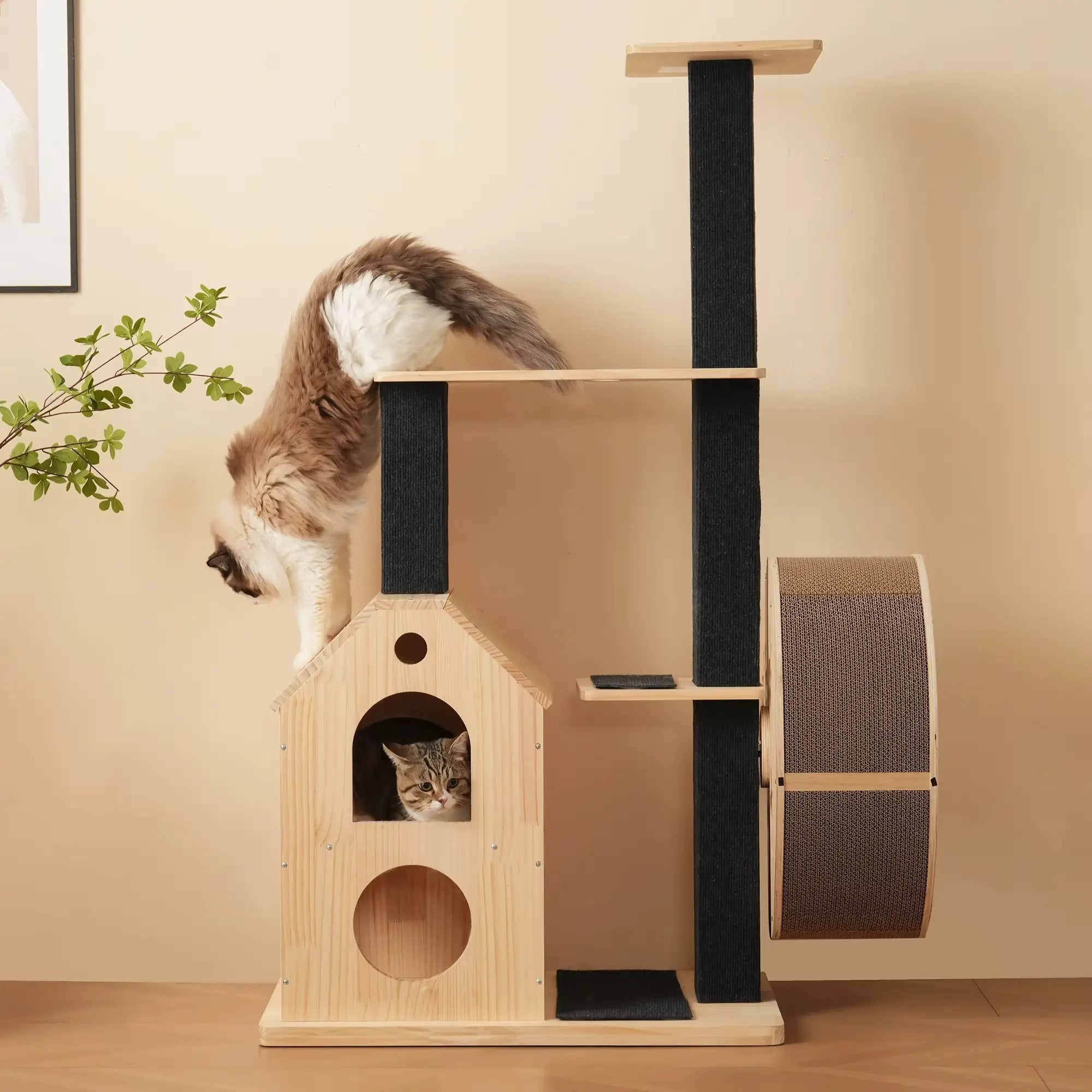 Arbre à chat en bois massif FelineActive Pro – Le centre fitness premium pour chats énergiques 152 cm