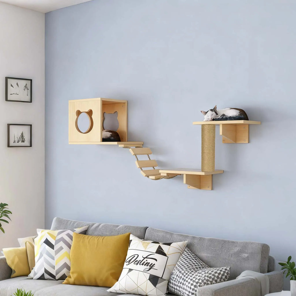 ARBRE A CHAT MURAL POUR CHAT EN BOIS – ESCALADE, REPOS & GRIFFADES