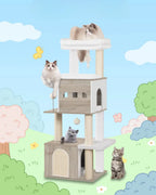 Arbre à chat en bois massif IvoryPalace – Le refuge félin chic et spacieux 130 cm