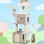 Arbre à chat en bois massif IvoryPalace – Le refuge félin chic et spacieux 130 cm
