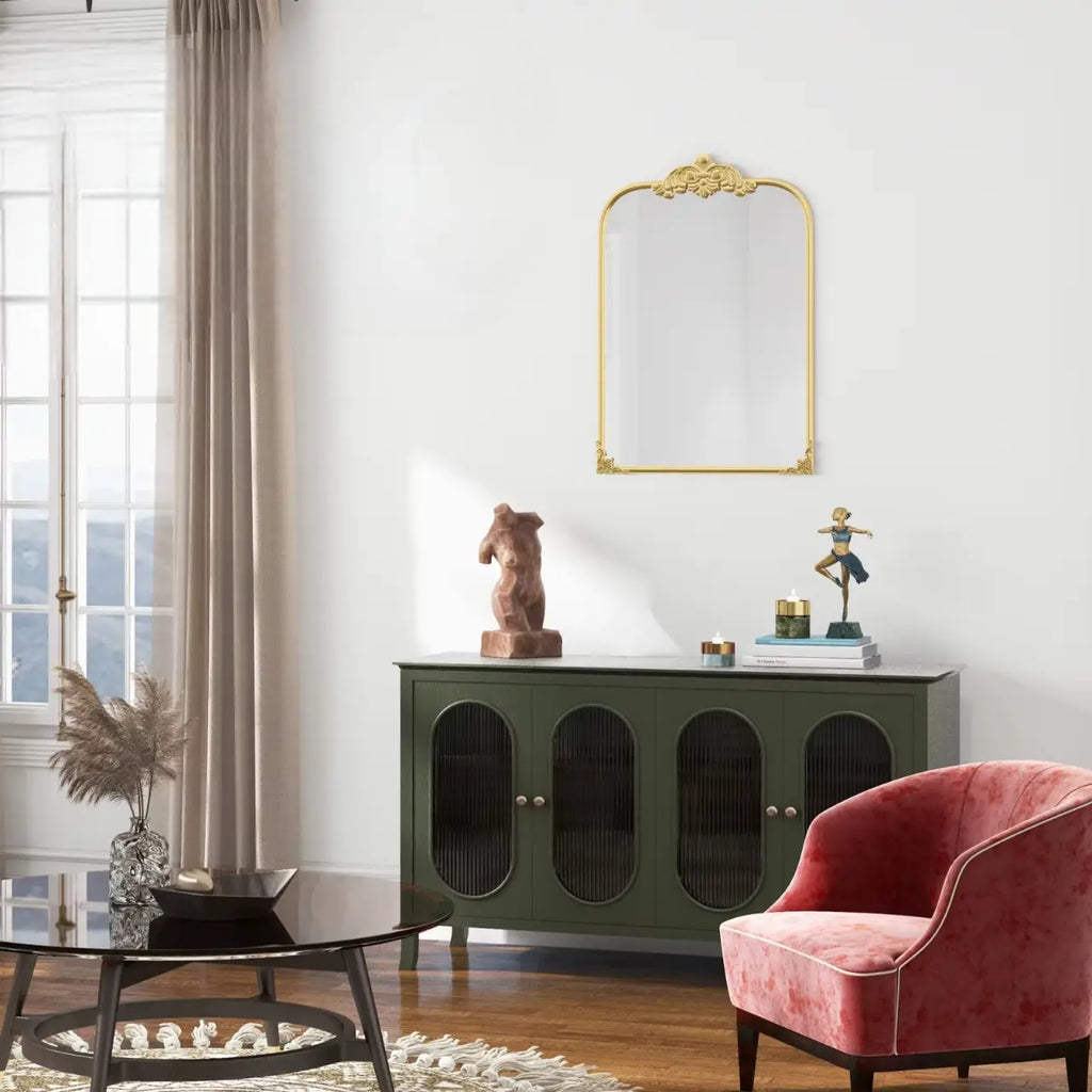 Miroir mural arqué baroque doré