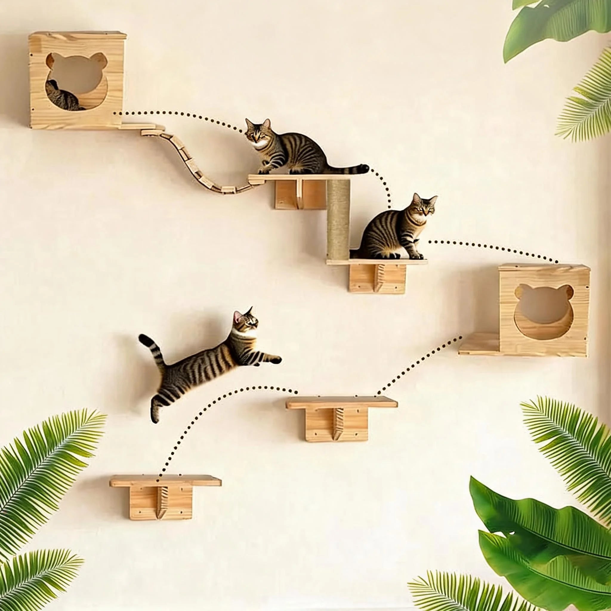 ARBRE A CHAT MURAL POUR CHAT EN BOIS – ESCALADE, REPOS & GRIFFADES