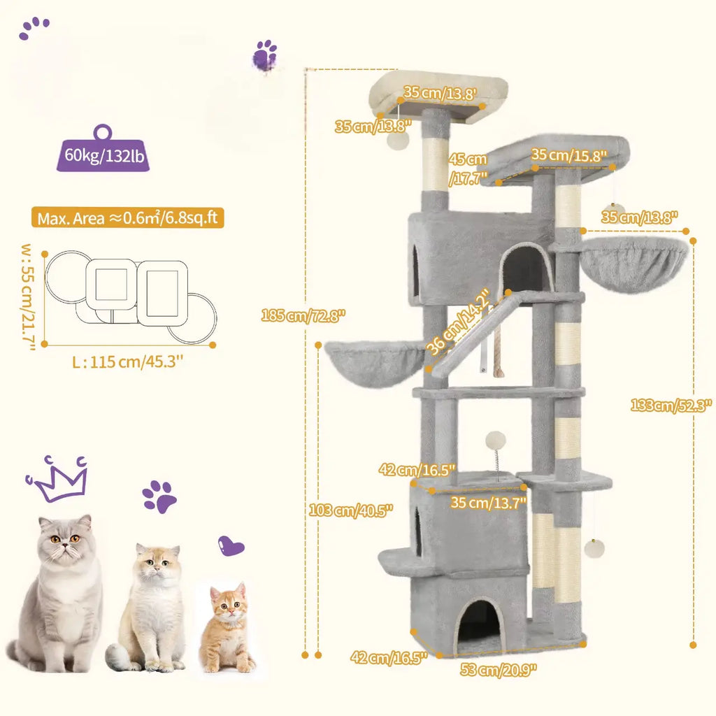 Arbre à chat GrandEmpire – Le palace félin XXL pour chats d’exception 185 cm