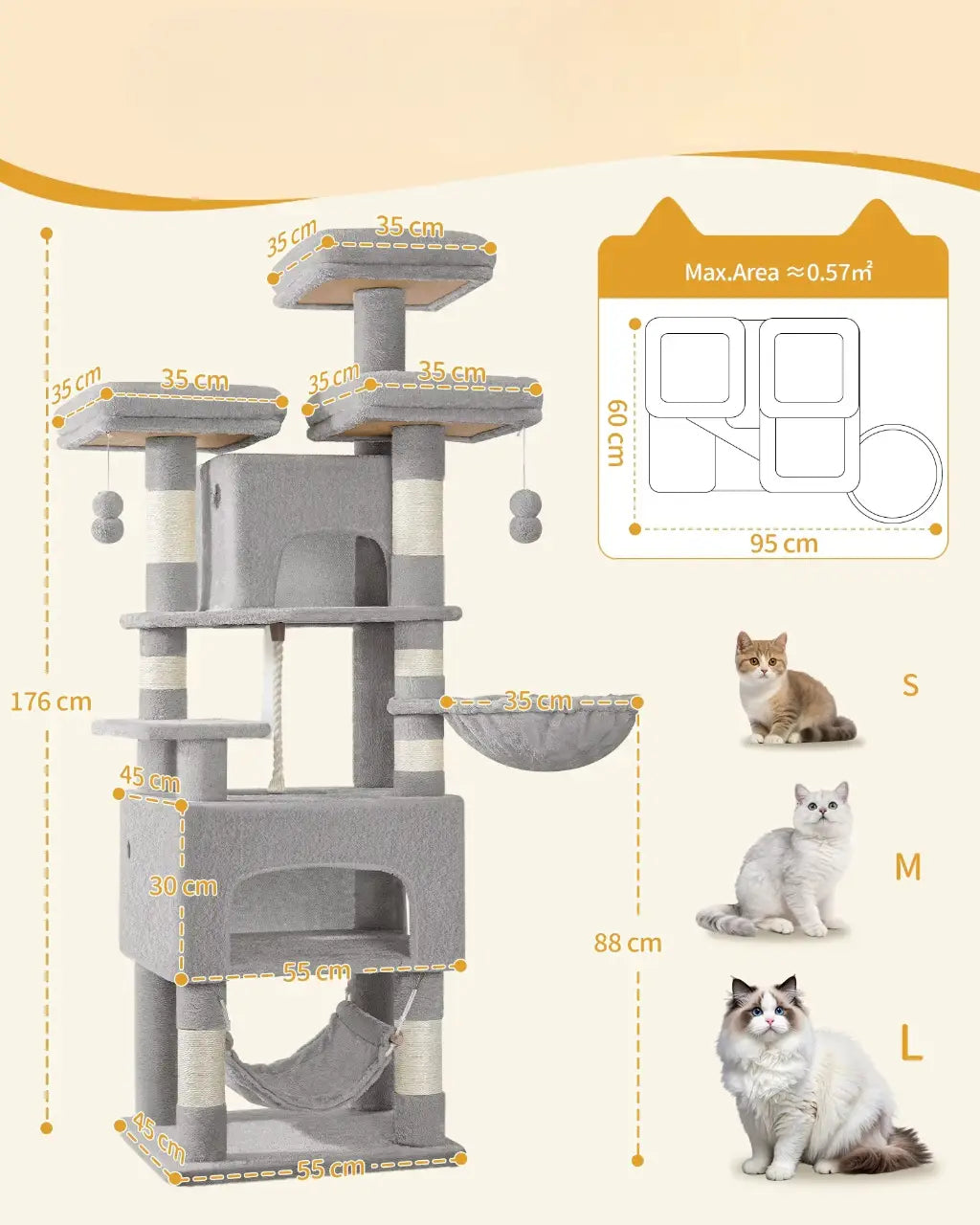 Arbre à chat SkyImperium – Le royaume vertical ultime pour votre chat 176 cm