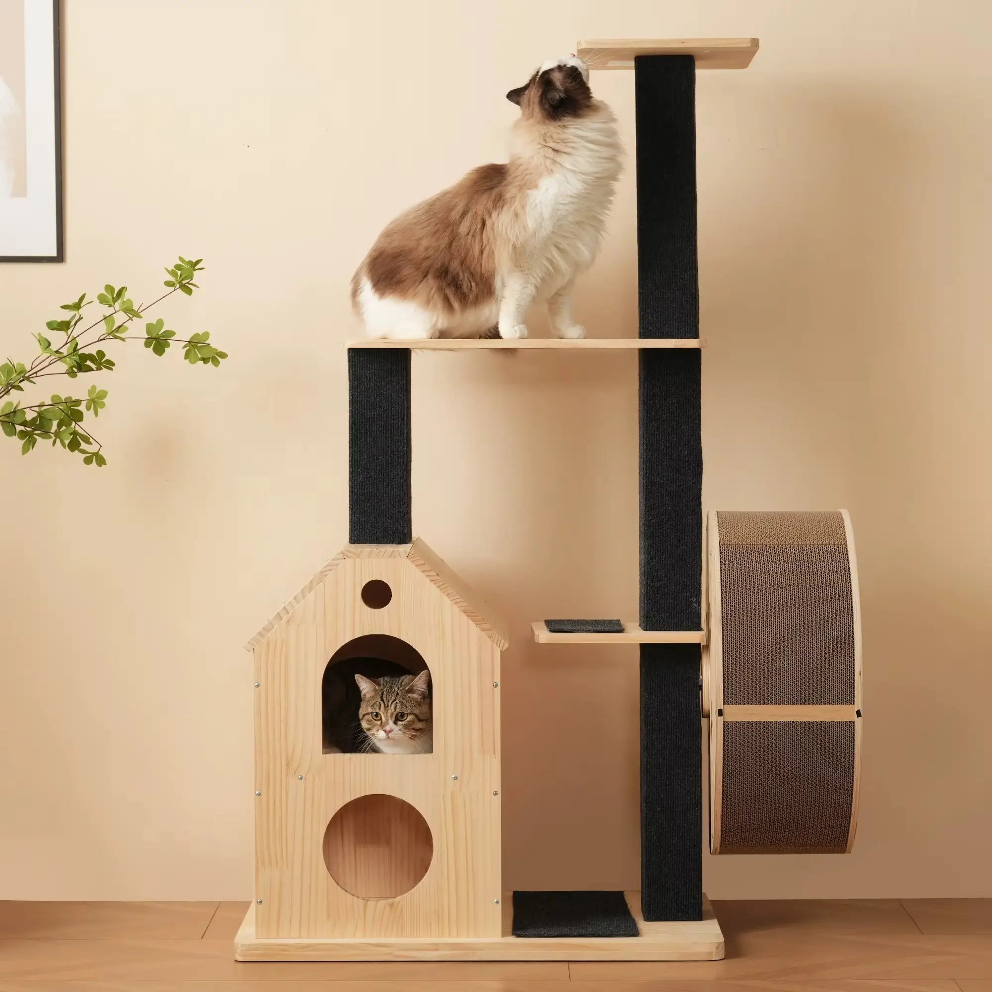 Arbre à chat en bois massif FelineActive Pro – Le centre fitness premium pour chats énergiques 152 cm