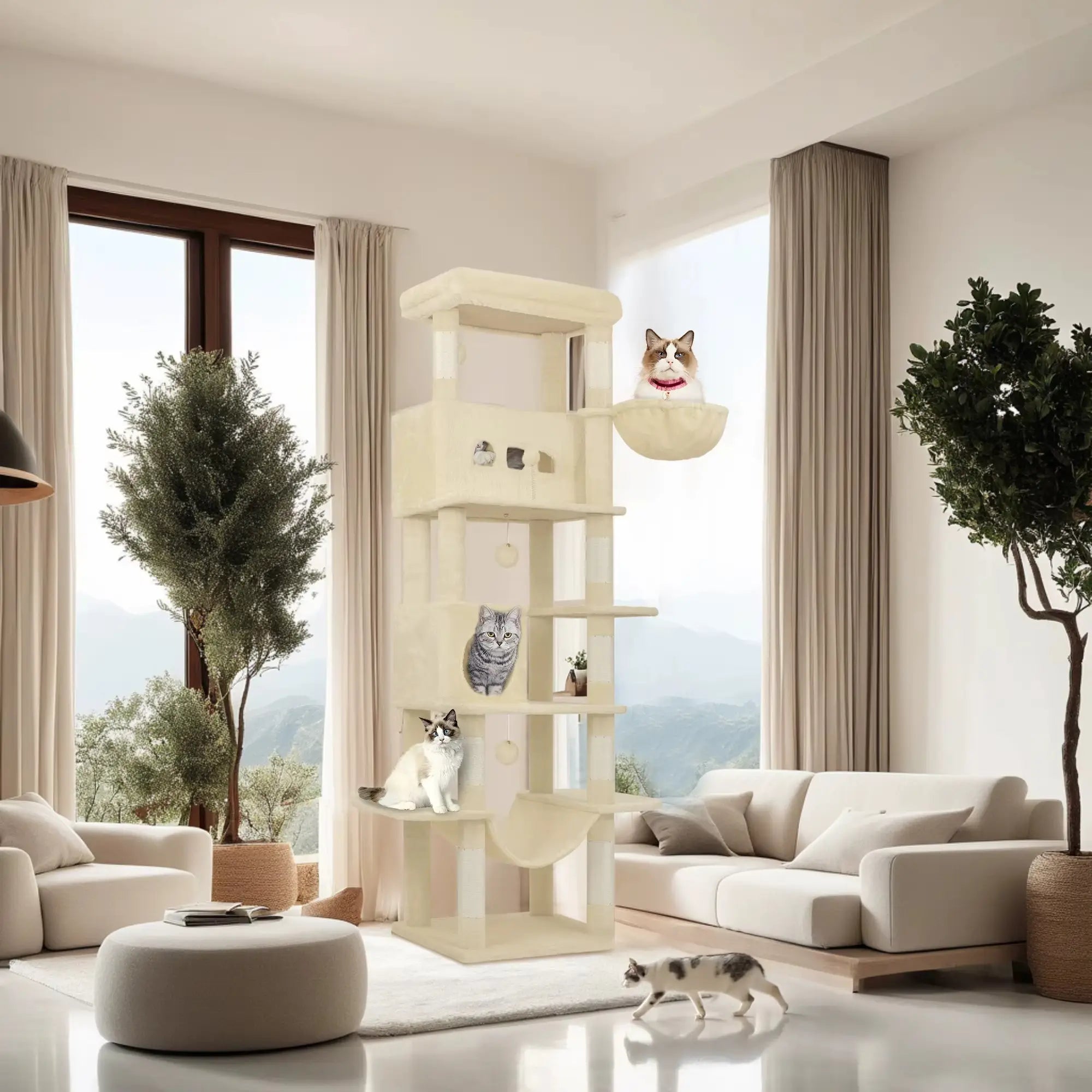 Arbre à chat SkyPalace Elite – La villa féline XXL en hauteur 210 cm