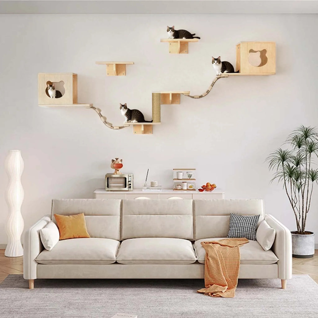 ARBRE A CHAT MURAL POUR CHAT EN BOIS – ESCALADE, REPOS & GRIFFADES