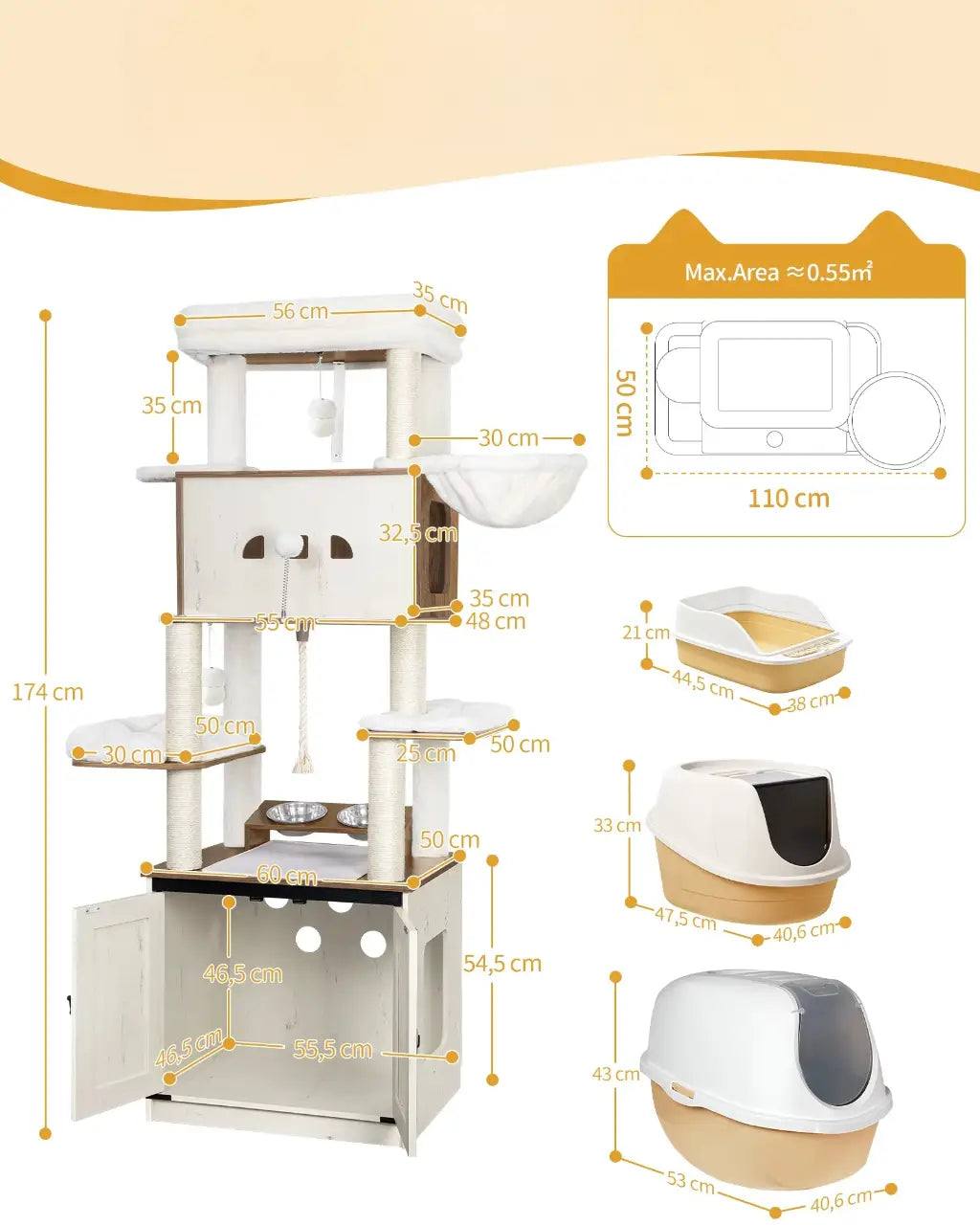 ARBRE À CHAT EN BOIS MAJESTY ONE – L’ESPACE DE VIE FÉLIN TOUT-EN-UN 174 CM