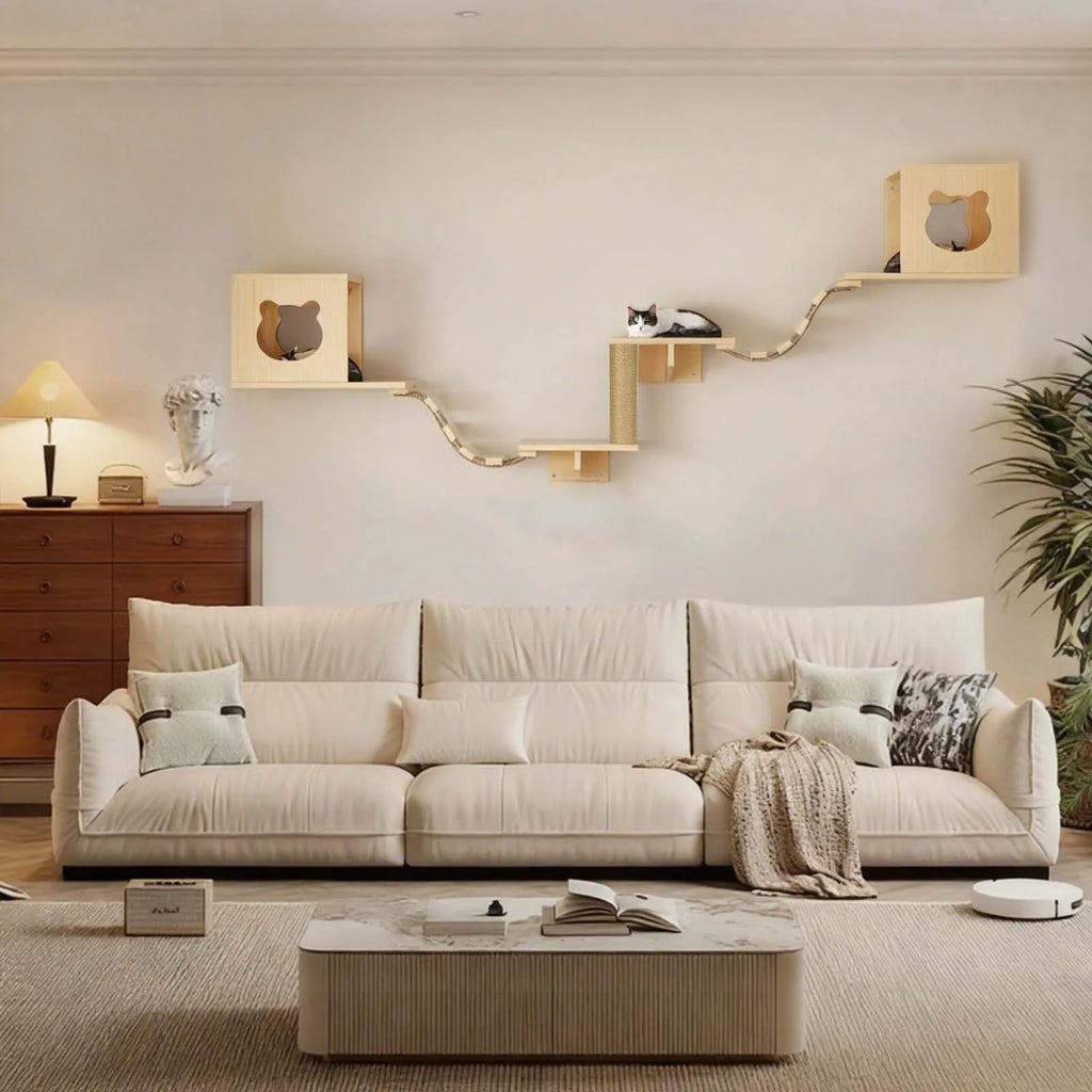 ARBRE A CHAT MURAL POUR CHAT EN BOIS – ESCALADE, REPOS & GRIFFADES