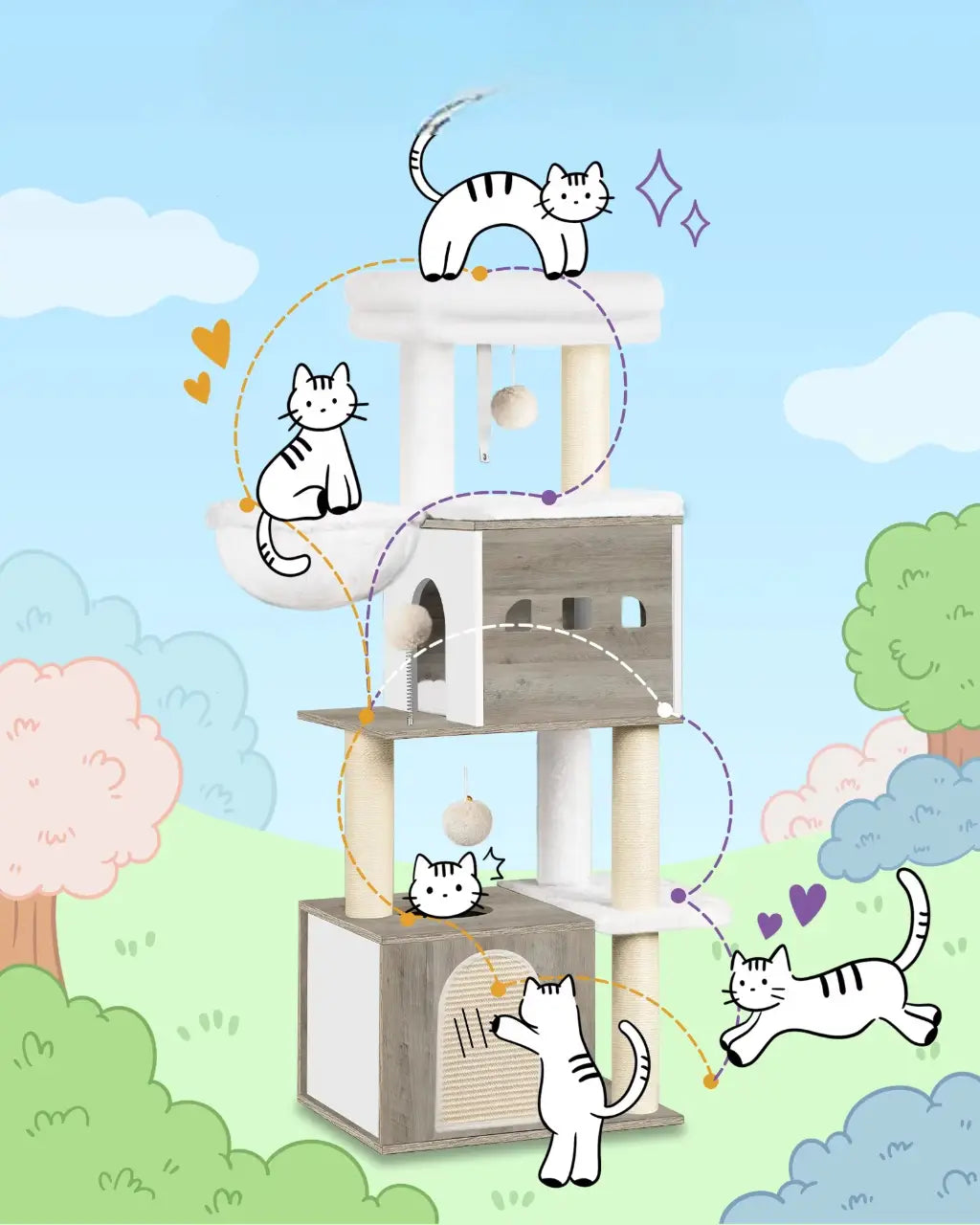 Arbre à chat en bois massif IvoryPalace – Le refuge félin chic et spacieux 130 cm