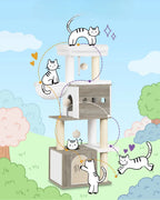 Arbre à chat en bois massif IvoryPalace – Le refuge félin chic et spacieux 130 cm