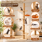 Tour à chat 7 niveaux du sol au plafond avec hamac, panier et capsule spatiale