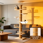 Arbre à chat en bois du sol au plafond multi-niveaux avec hamac et capsule spatiale