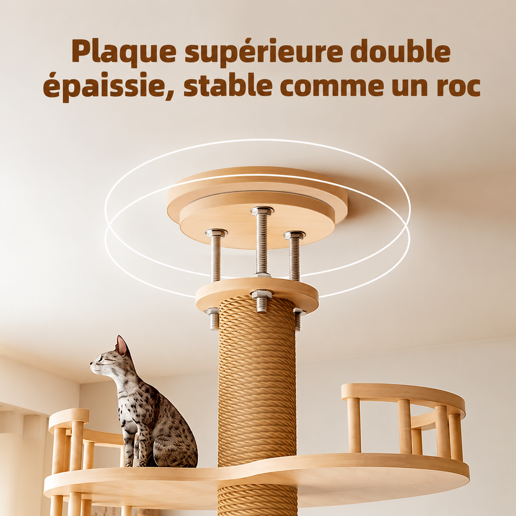 Arbre à chat en bois du sol au plafond multi-niveaux avec hamac et capsule spatiale