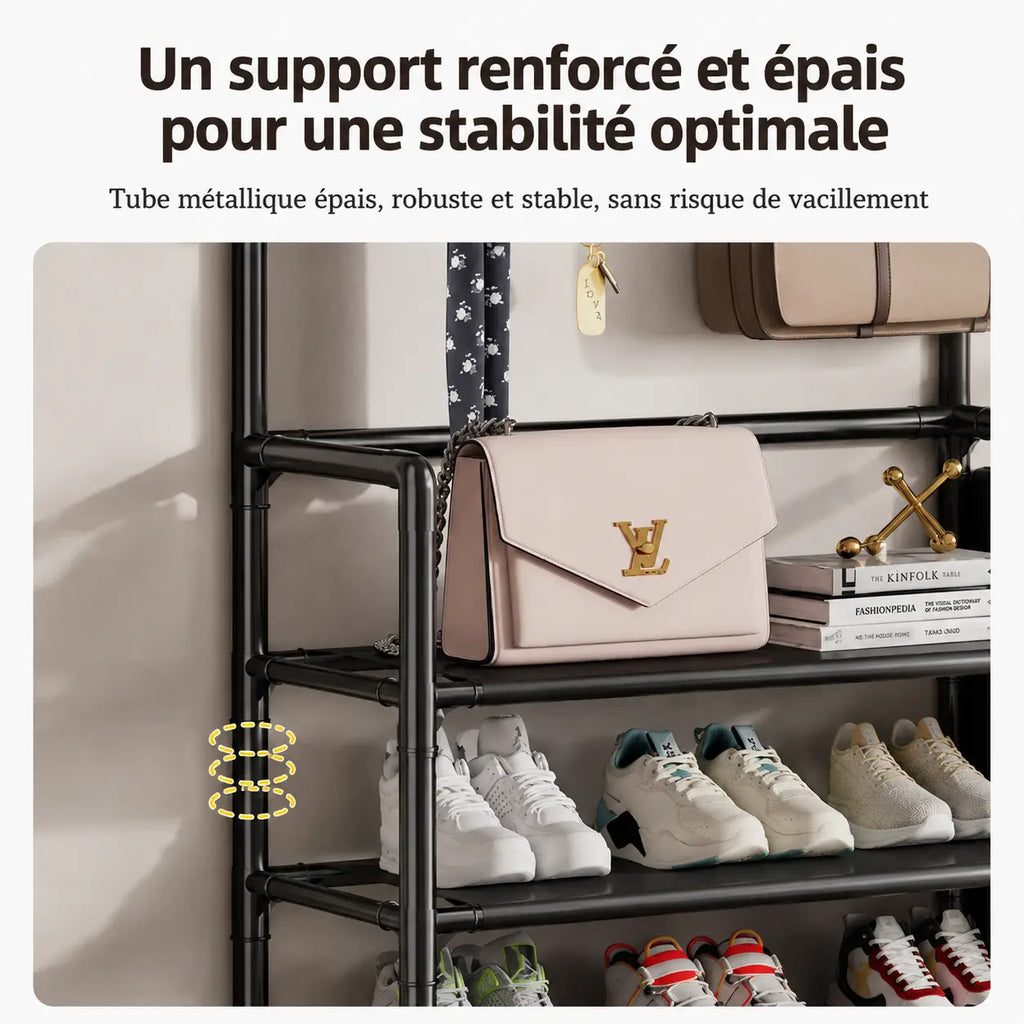 MEUBLE À CHAUSSURES & PORTE-MANTEAUX MULTIFONCTION – RANGEMENT COMPLET POUR L'ENTRÉE