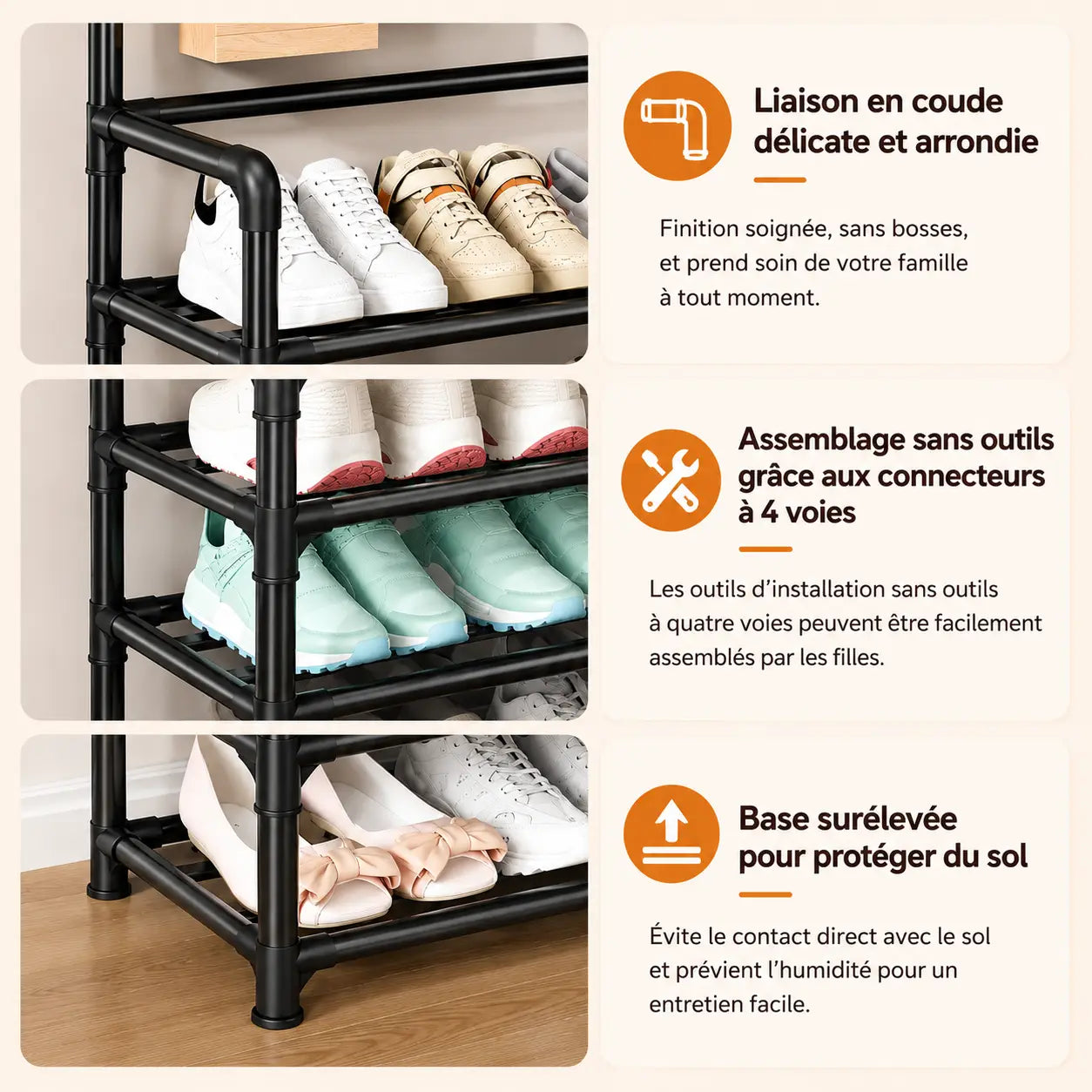 MEUBLE À CHAUSSURES & PORTE-MANTEAUX MULTIFONCTION – RANGEMENT COMPLET POUR L'ENTRÉE