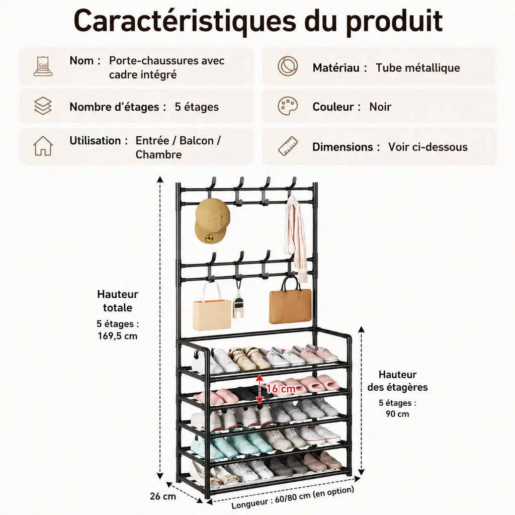 MEUBLE À CHAUSSURES & PORTE-MANTEAUX MULTIFONCTION – RANGEMENT COMPLET POUR L'ENTRÉE