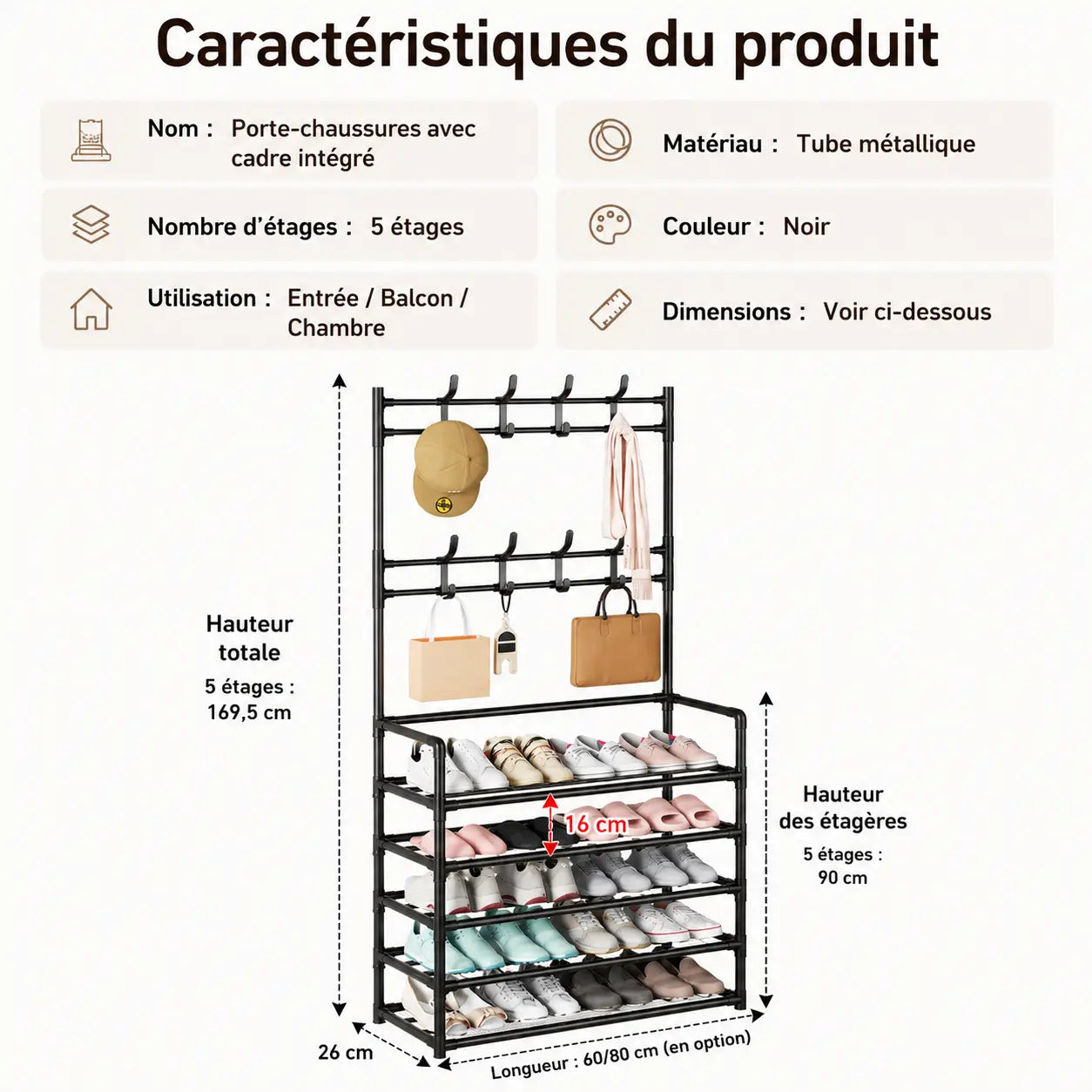 MEUBLE À CHAUSSURES & PORTE-MANTEAUX MULTIFONCTION – RANGEMENT COMPLET POUR L'ENTRÉE