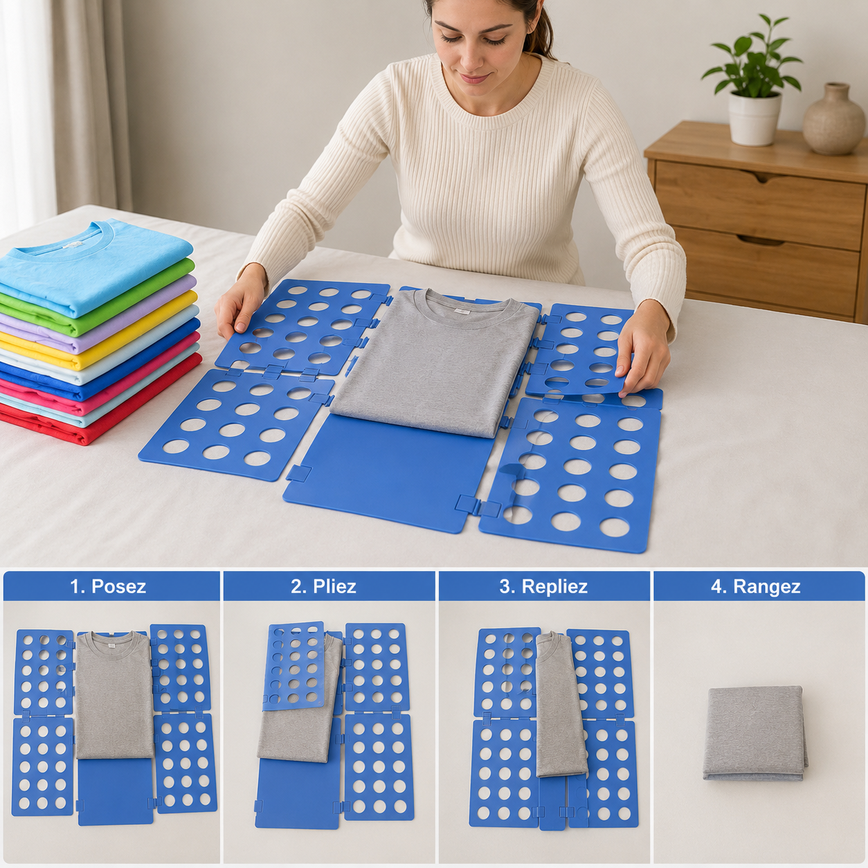 PLANCHE DE PLIAGE VÊTEMENTS – RANGEMENT PARFAIT EN QUELQUES SECONDES