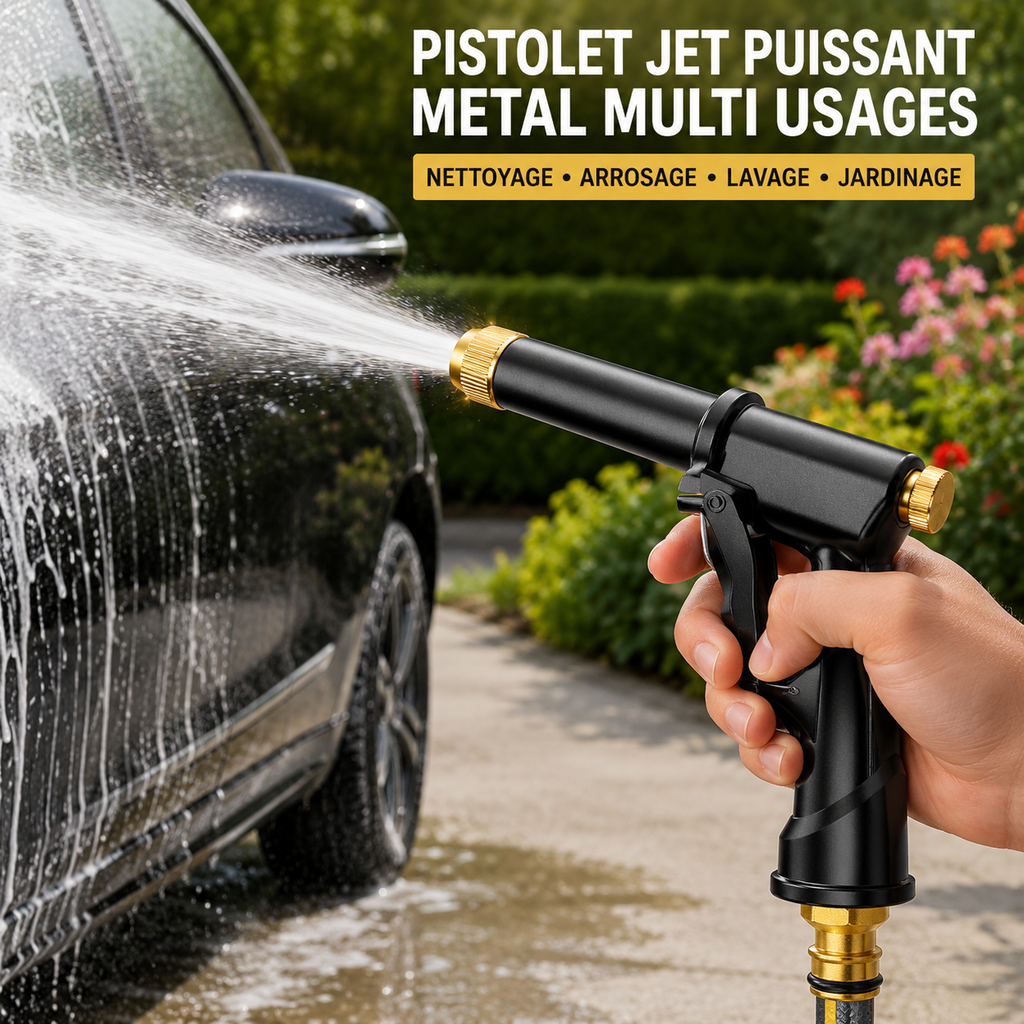 PISTOLET JET PUISSANT METAL MULTI USAGES NETTOYAGE