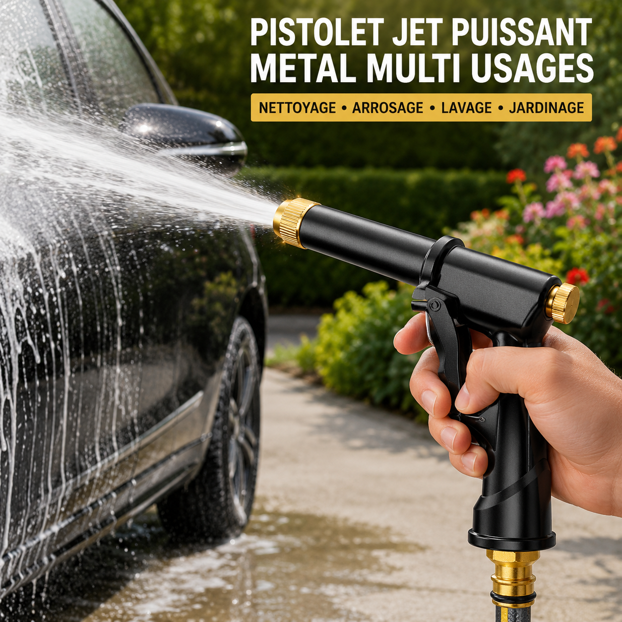 PISTOLET JET PUISSANT METAL MULTI USAGES NETTOYAGE