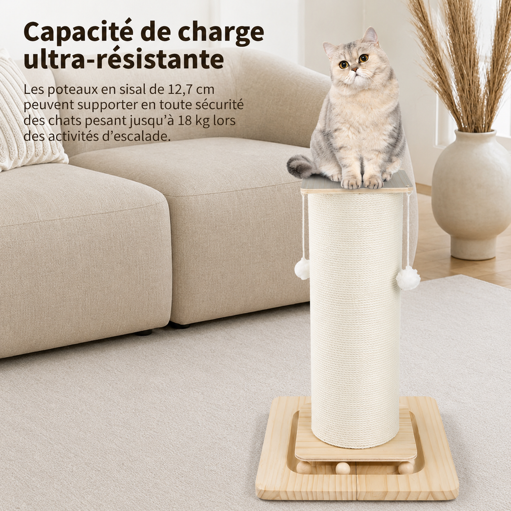 POTEAU GRIFFOIR CHAT EN SISAL – JEU, ESCALADE & PROTECTION DES MEUBLES