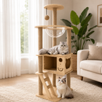 ARBRE À CHAT EN BOIS MULTI-NIVEAUX AVEC HAMAC TRANSPARENT