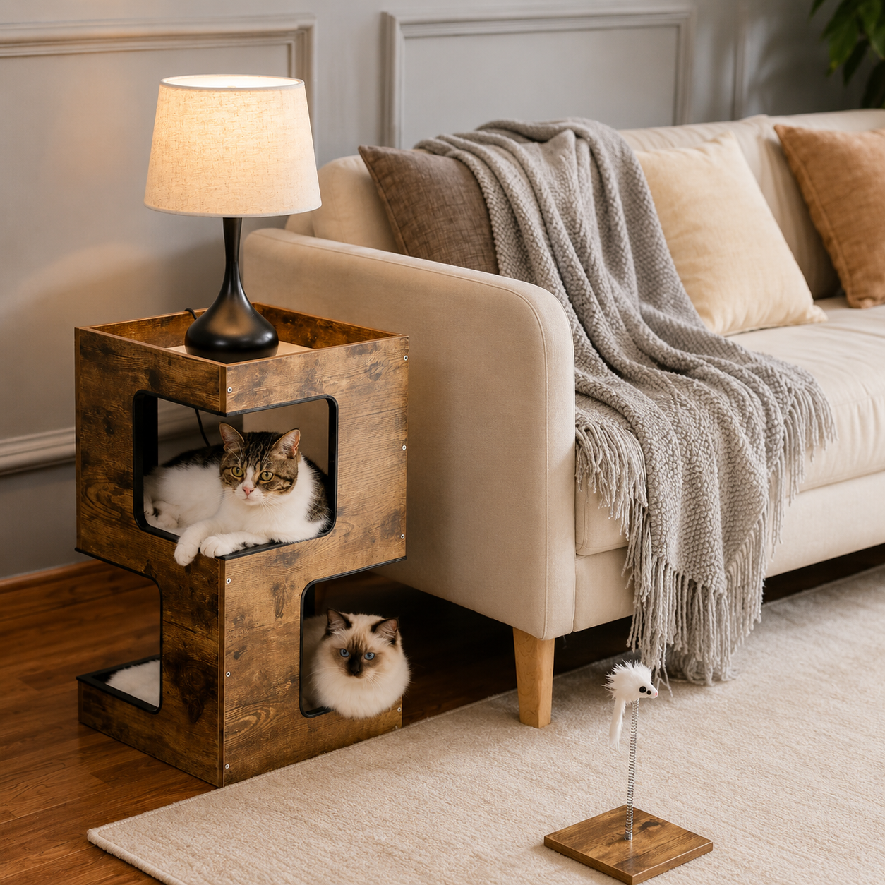 MAISON POUR CHAT EN BOIS AVEC GRIFFOIR INTÉGRÉ