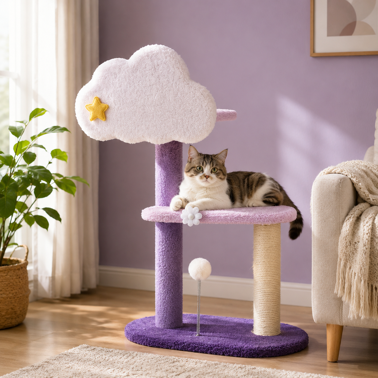 ARBRE À CHAT EN BOIS AVEC GRAND GRIFFOIR