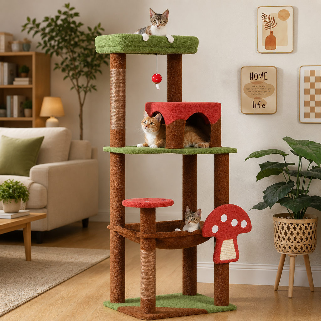 ARBRE À CHAT CHAMPIGNON AVEC HAMAC ET GRAND PERCHOIR – FINI L'ENNUI À LA MAISON