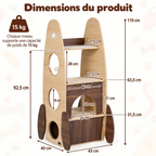 ARBRE À CHAT FUSÉE EN BOIS AVEC MAISON 2 ÉTAGES