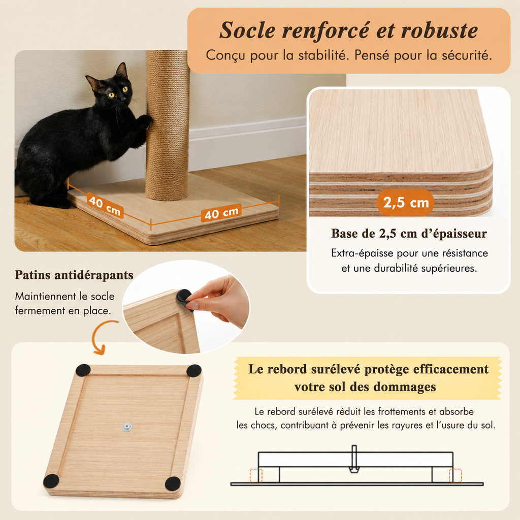 Arbre à chat du sol au plafond 262 cm réglable avec griffoirs en sisal, grotte en acrylique & plateformes rotatives.