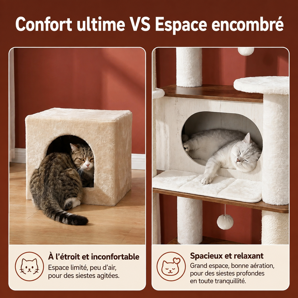 Arbre à chat XXL 2,10 m multi-niveaux avec 2 couchages spécial Maine Coon, 2 paniers suspendus & 5 griffoirs en sisal