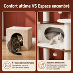 Arbre à chat XXL 2,10 m multi-niveaux avec 2 couchages spécial Maine Coon, 2 paniers suspendus & 5 griffoirs en sisal