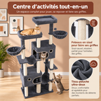 Arbre à chat XXL de 214 cm pour chats de grande taille, Maine Coon, base extra large, 2 plateformes, 2 spacieuses niches, 10 poteaux à gratter en sisal, 2 hamacs