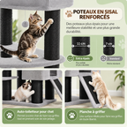 Arbre à Chat XL Gros Poteaux 160 cm – multi-chats avec 10 poteaux en sisal, niches & panier suspendu
