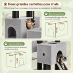 Arbre à Chat XL Gros Poteaux 160 cm – multi-chats avec 10 poteaux en sisal, niches & panier suspendu