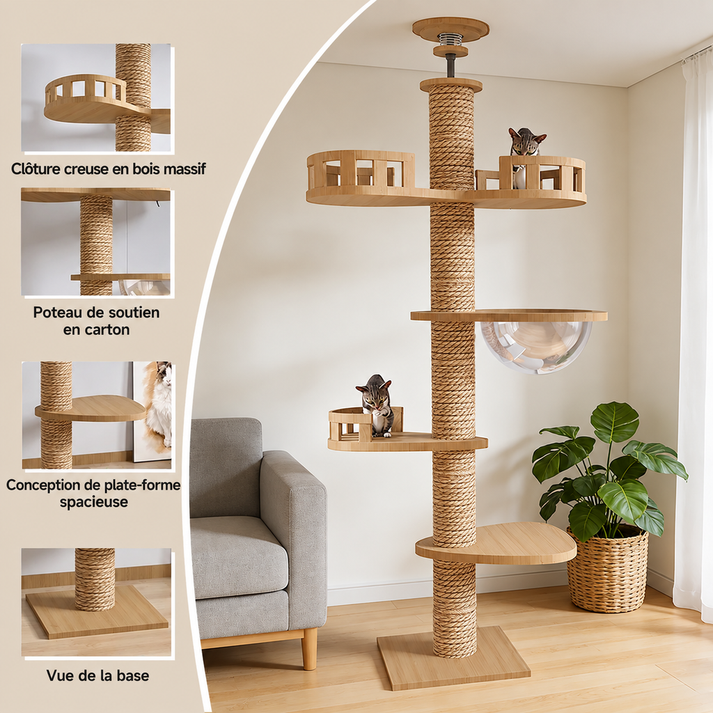 Titanwood XXL – Arbre à chat du sol au plafond spécial maine coon