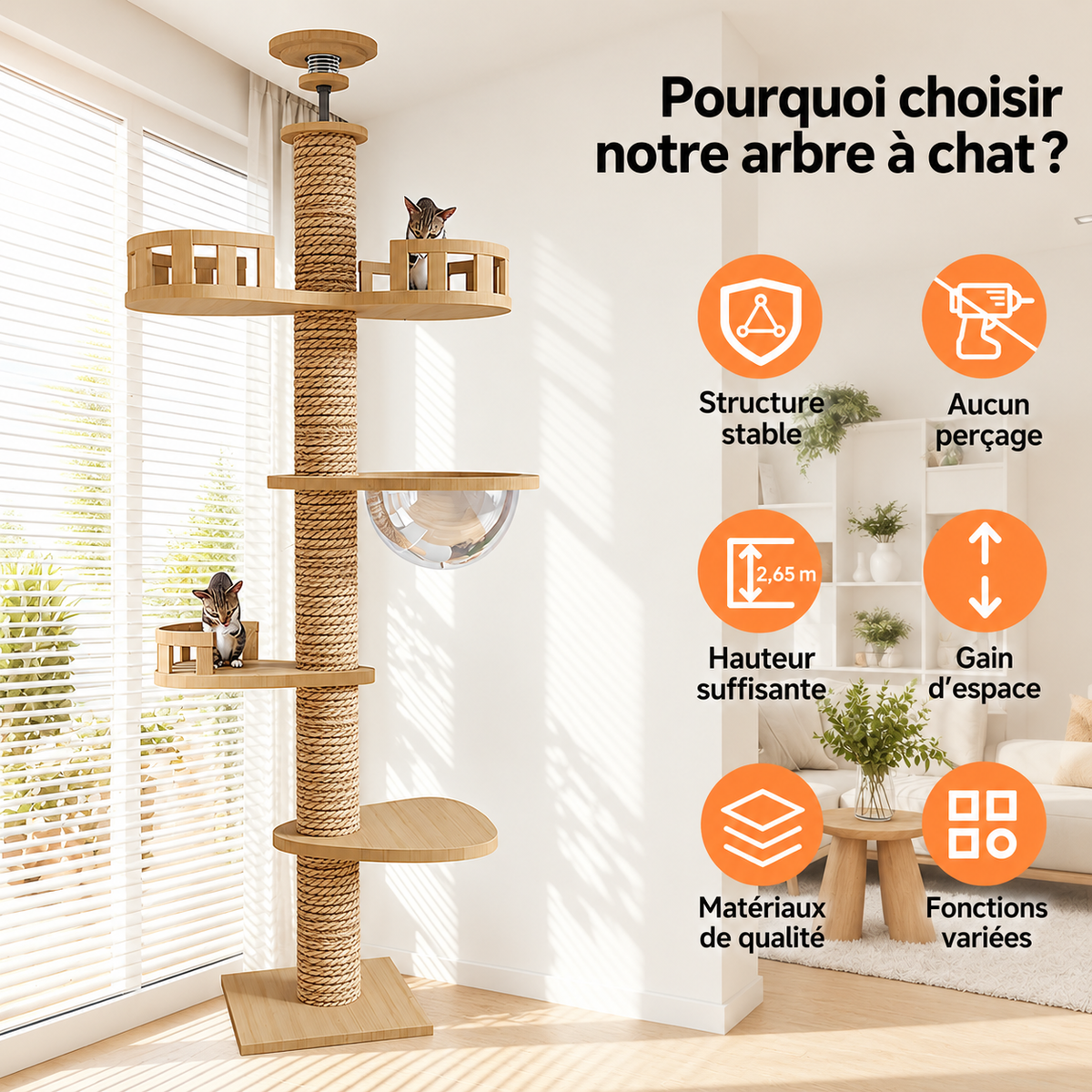 Titanwood XXL – Arbre à chat du sol au plafond spécial maine coon