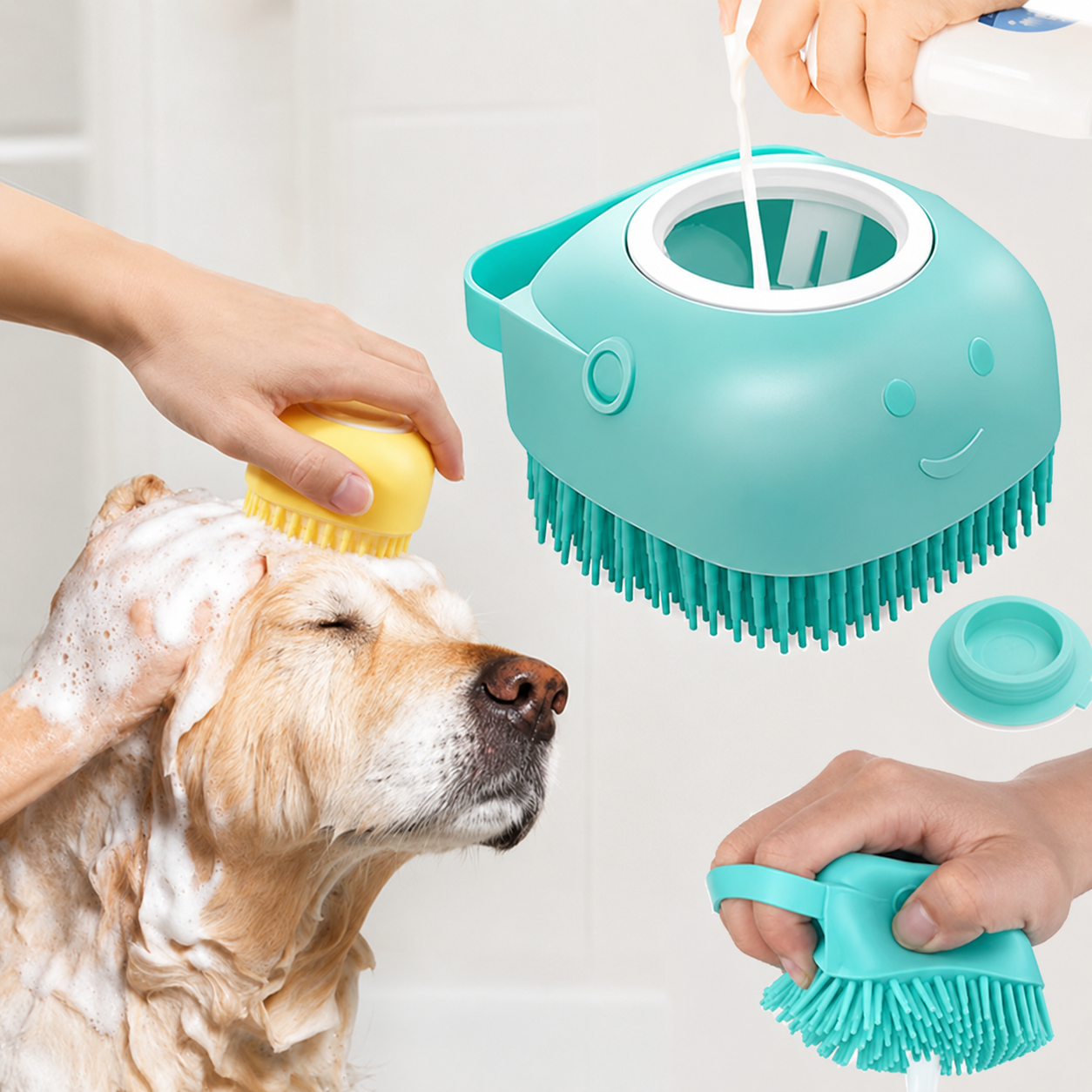 BROSSE DE BAIN AVEC DISTRIBUTEUR DE SHAMPOING – TOILETTAGE, MASSAGE & NETTOYAGE