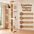 Arbre à chat en bois du sol au plafond multi-niveaux avec hamac et capsule spatiale