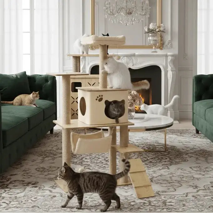 ARBRE À CHAT EN BOIS PALACE FÉLIN – LE TERRAIN DE JEU CHIC POUR VOTRE CHAT 130 CM