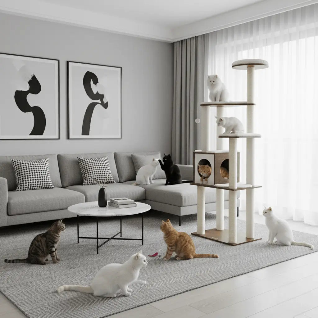 Arbre à chat en bois RoyalHide 165 cm – La tour féline chic qui sublime votre intérieur