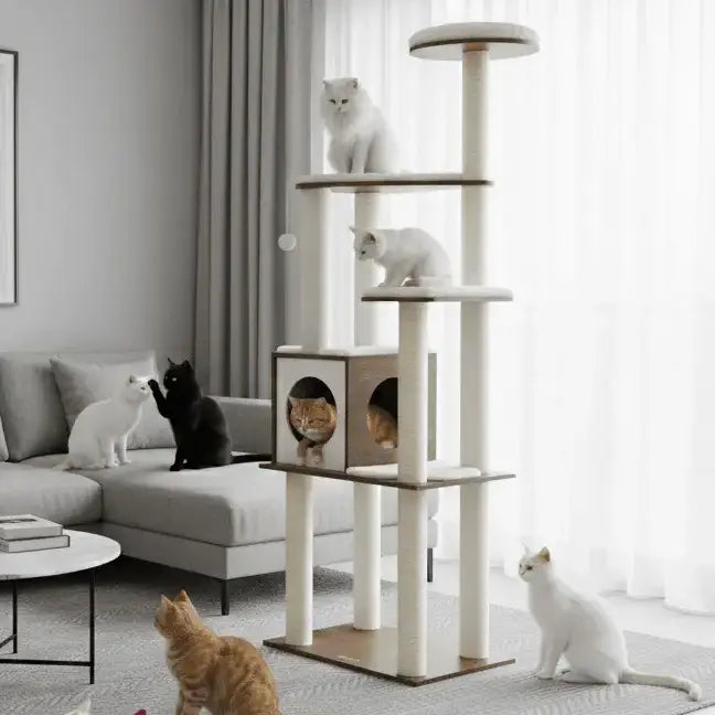 Arbre à chat en bois RoyalHide 165 cm – La tour féline chic qui sublime votre intérieur
