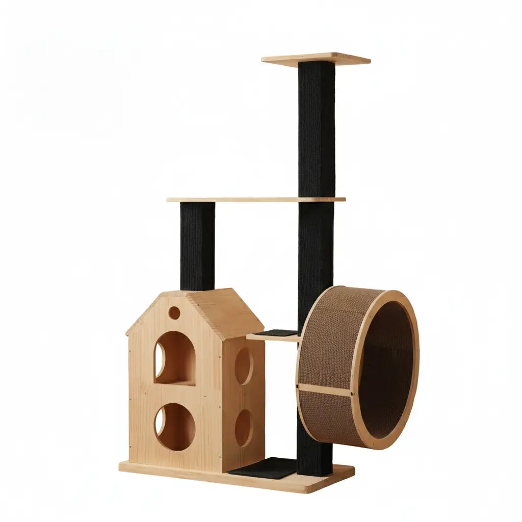 Arbre à chat en bois massif FelineActive Pro – Le centre fitness premium pour chats énergiques 152 cm
