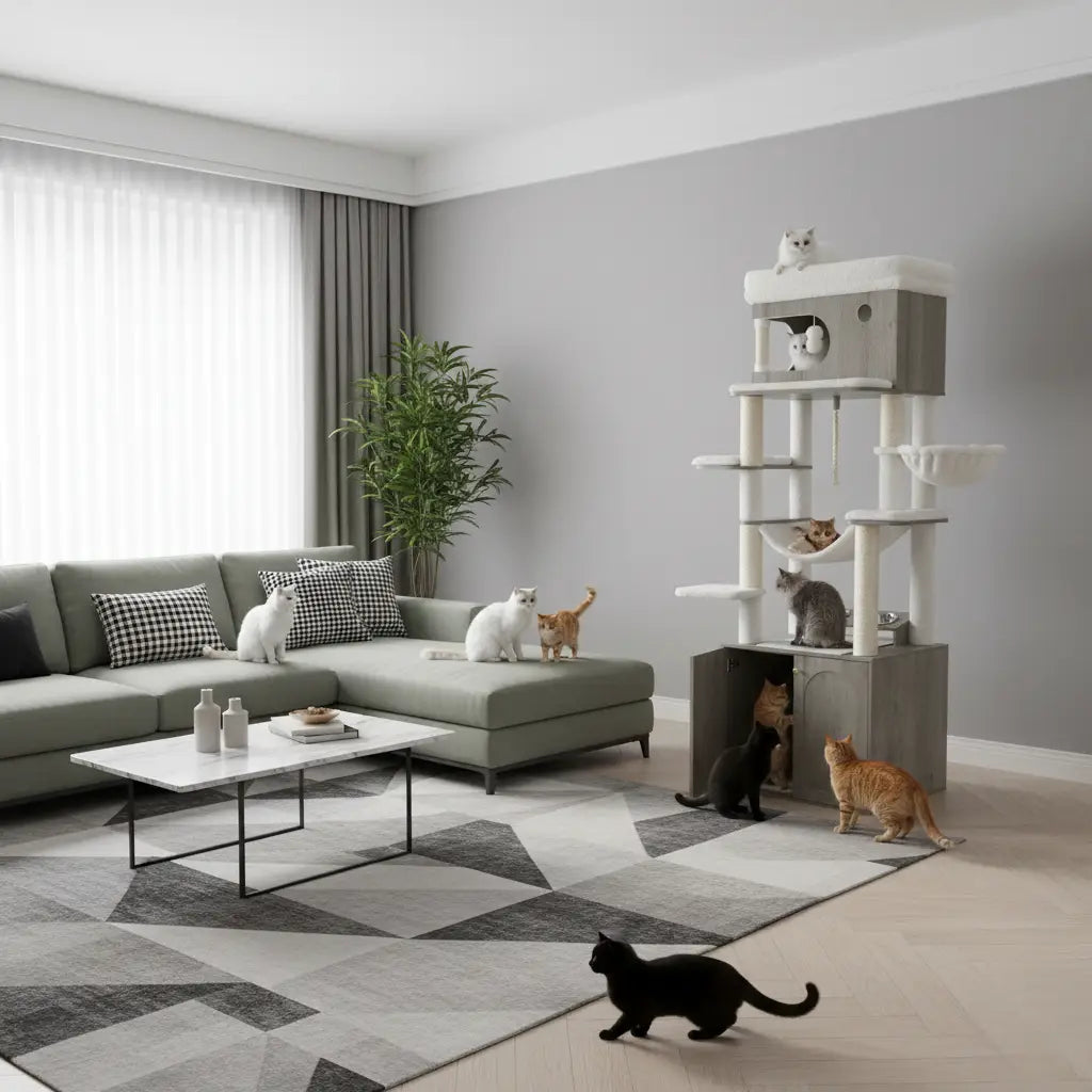 Arbre à chat en bois GrandeurFeline – Le palace tout-en-un pour votre chat 176 cm