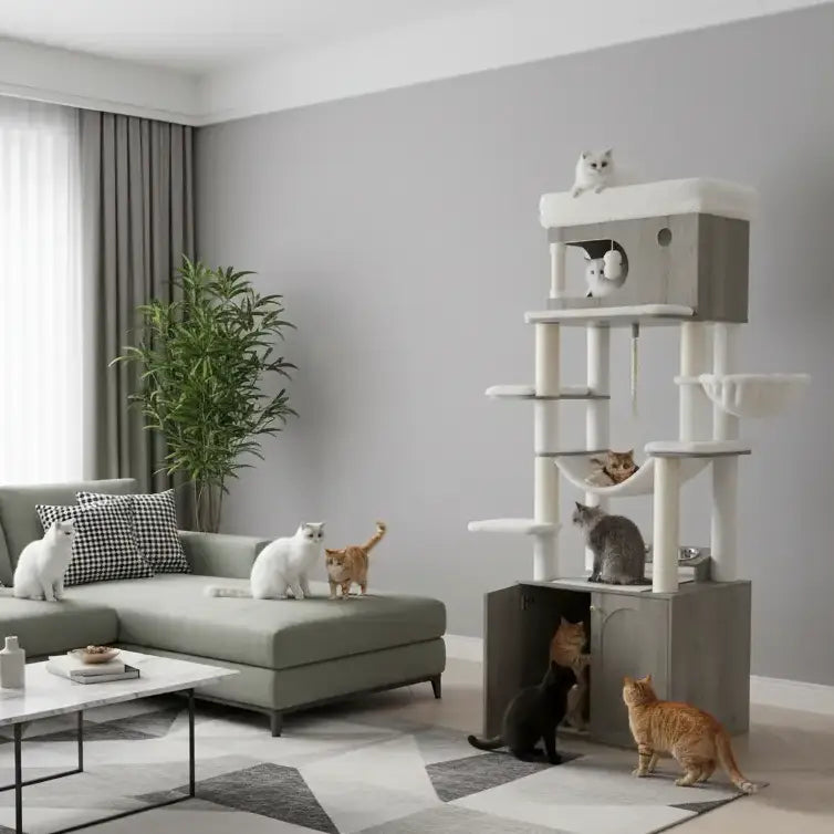 Arbre à chat en bois GrandeurFeline – Le palace tout-en-un pour votre chat 176 cm